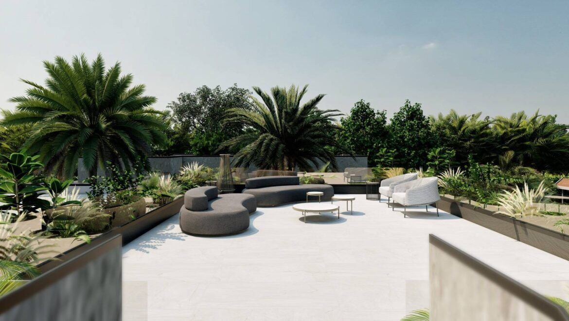 Render del progetto: il lastrico solare panoramico ad uso solarium
