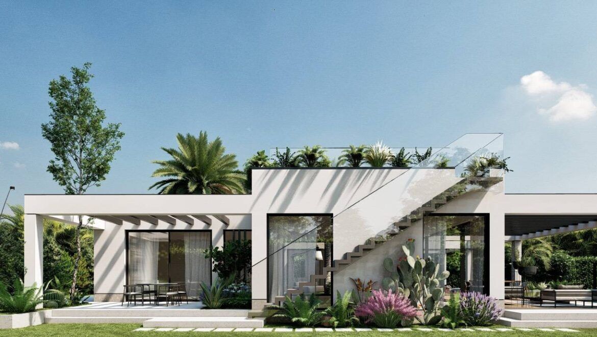 Render del progetto: la scala esterna verso il solarium